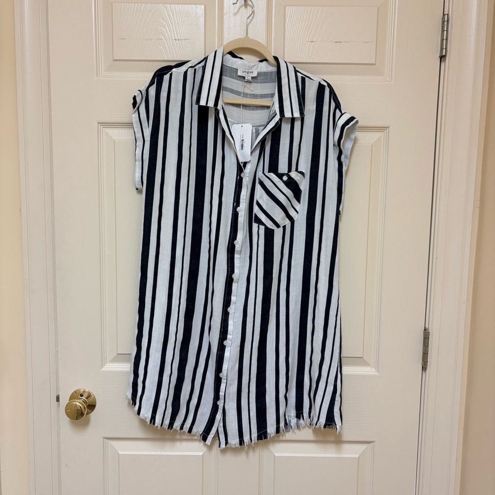 Umgee Black and White Striped Mini Dress